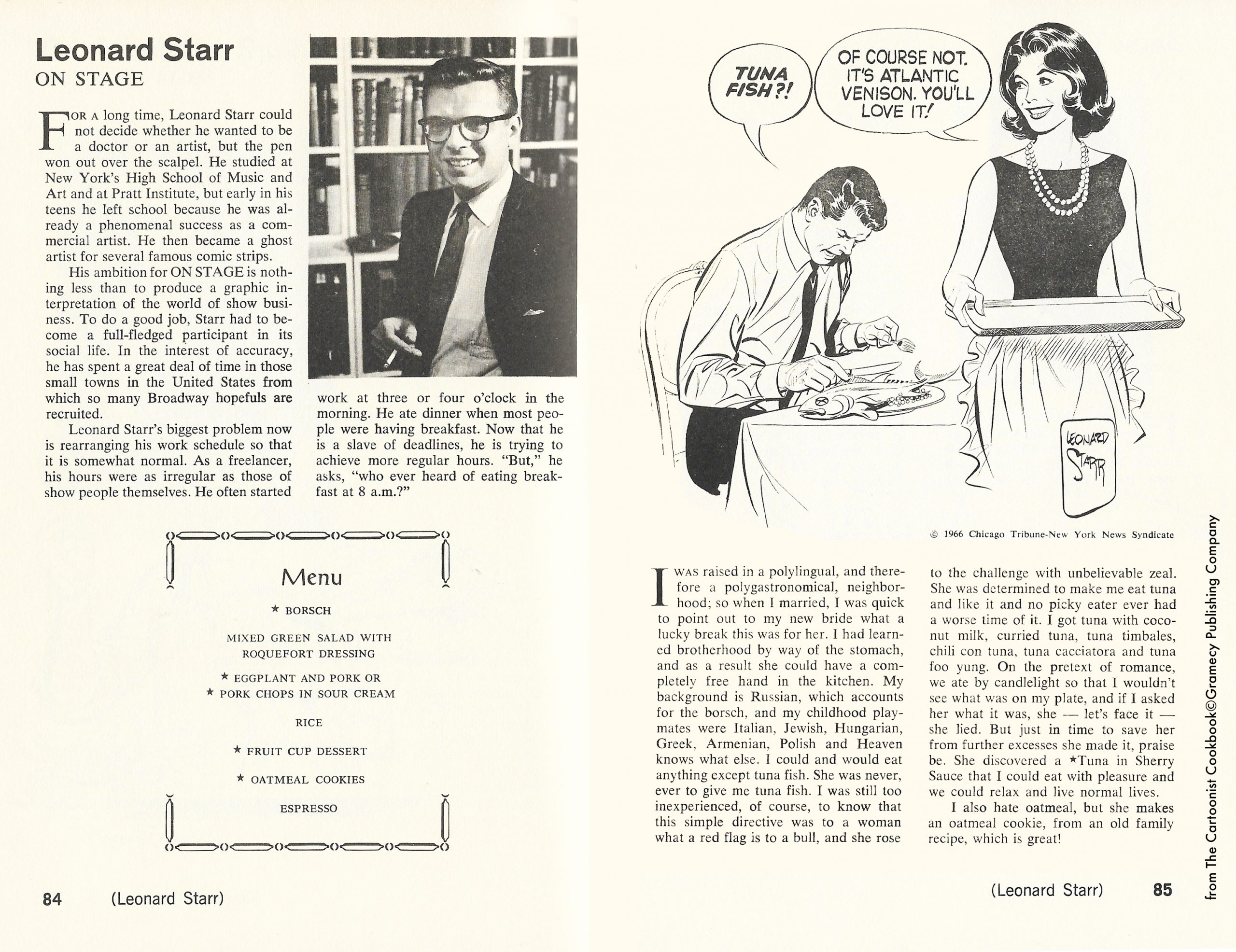 Leonard Starr and Mary Perkins menu